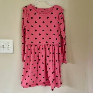 Pekkle Pink Heart Patterned Dress, Desert Coral, Size 8